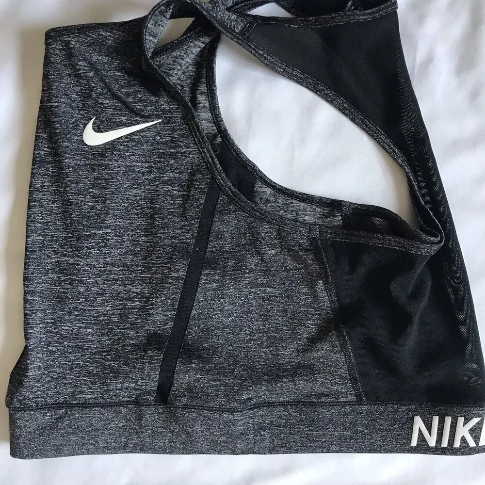 NIKE PRO HYPERCOOL TANK TOP DRI FIT CROPPED GRAY BLACK MESH 889627-011 S EUC